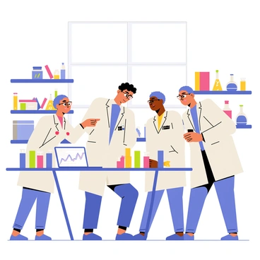 A group of three scientists in a laboratory, one woman and two men, are gathered around a table filled with colorful test tubes and a laptop. The woman, with short curly hair, is pointing excitedly at the screen, while the two men, one with glasses and the other wearing a lab coat, are leaning in closely. Charts and graphs are visible on the laptop screen, displaying the results of their research. The background features shelves filled with scientific equipment and books, creating a busy lab atmosphere. A large window allows natural light to flood the room, illuminating their engaged expressions as they celebrate their findings funded by a research grant.