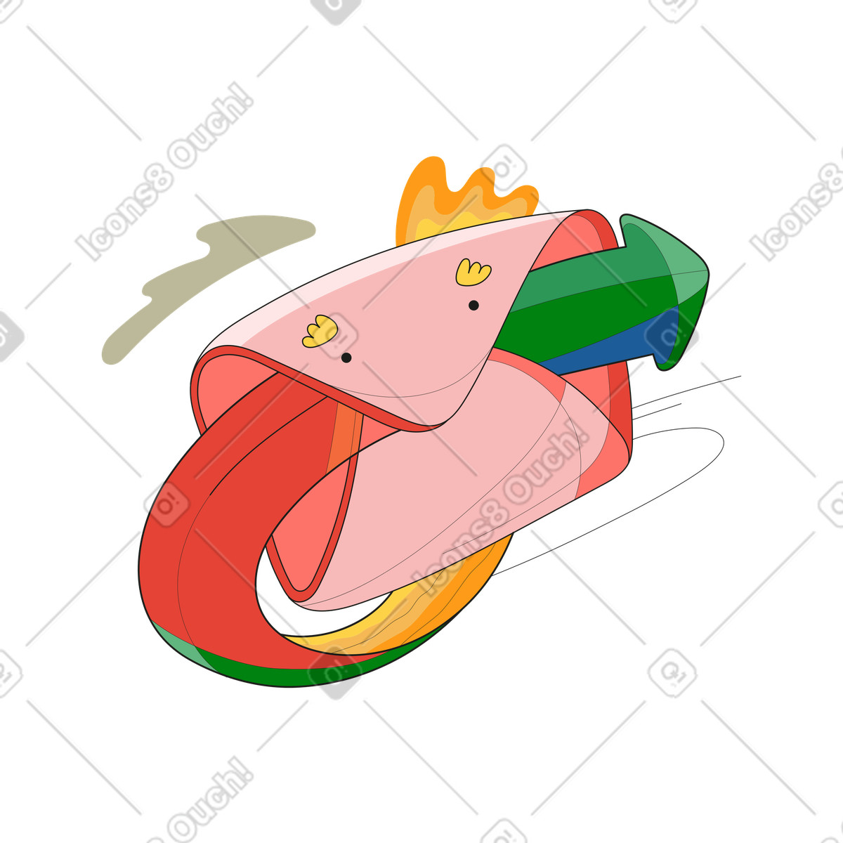 Illustration Colorful flying envelope with dynamic arrow, Urgent message and express mail delivery dans le style Surr à télécharger aux formats PNG, SVG