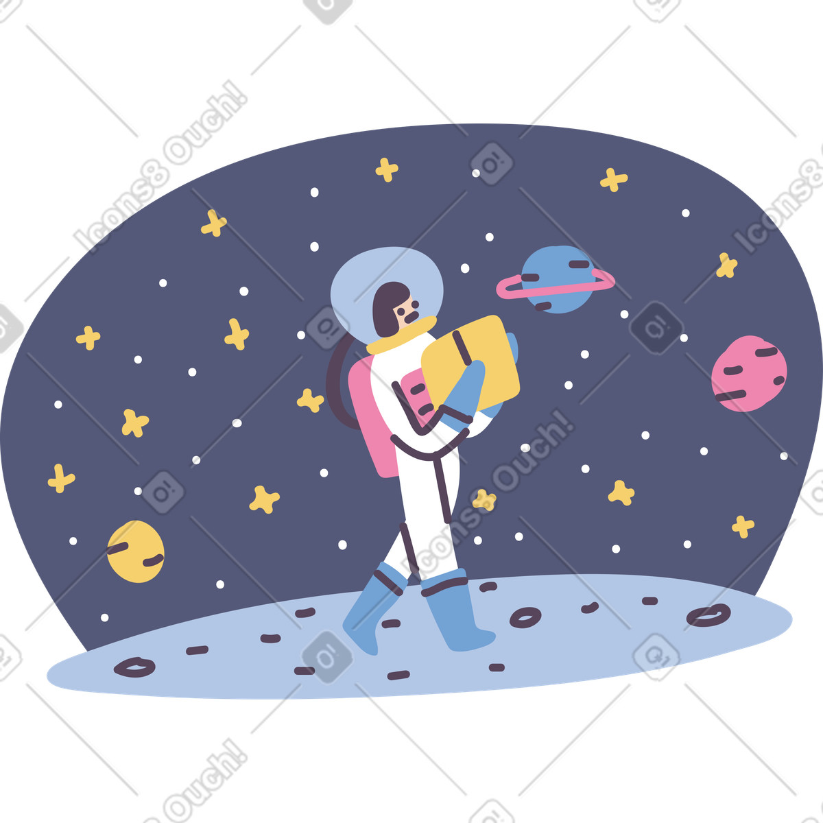 Space delivery in the box illustration in Pluto style download in PNG, SVG