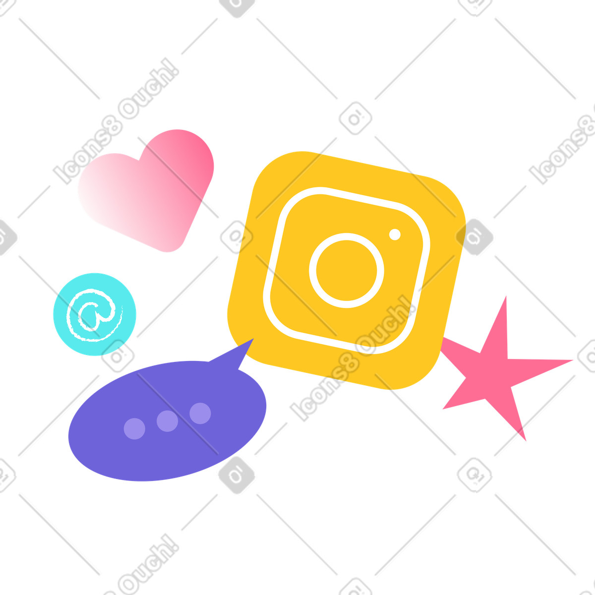 Social-media-symbol und interaktionen-Illustration im Bright-Stil als Download in PNG, SVG