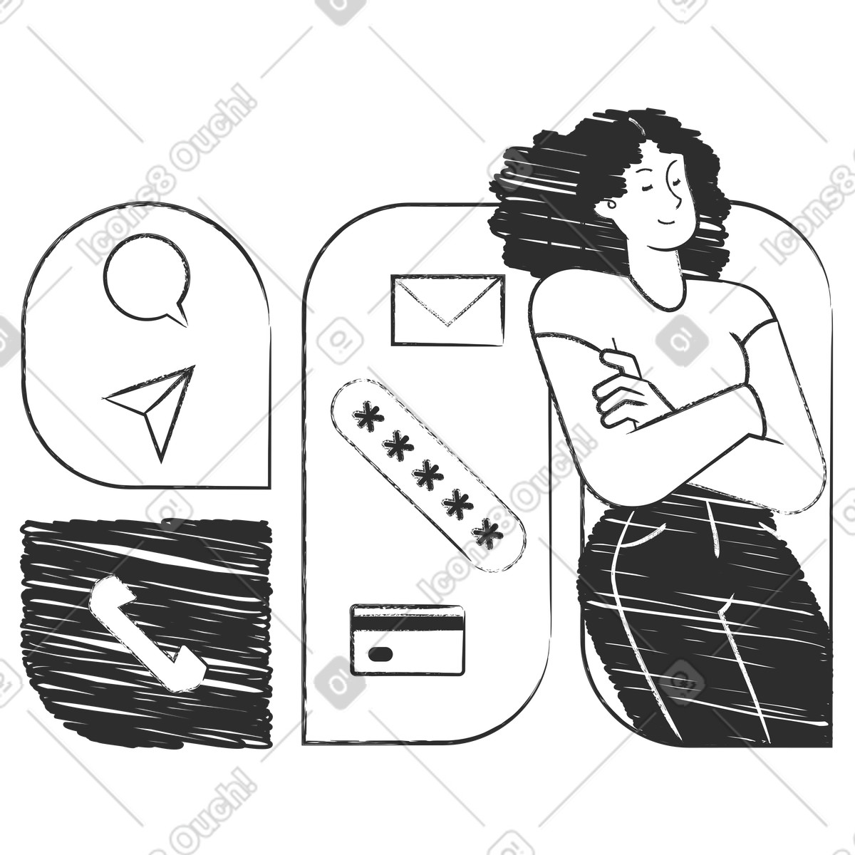 User interface with communication and payment icons, profile page design illustration in PNG, SVG