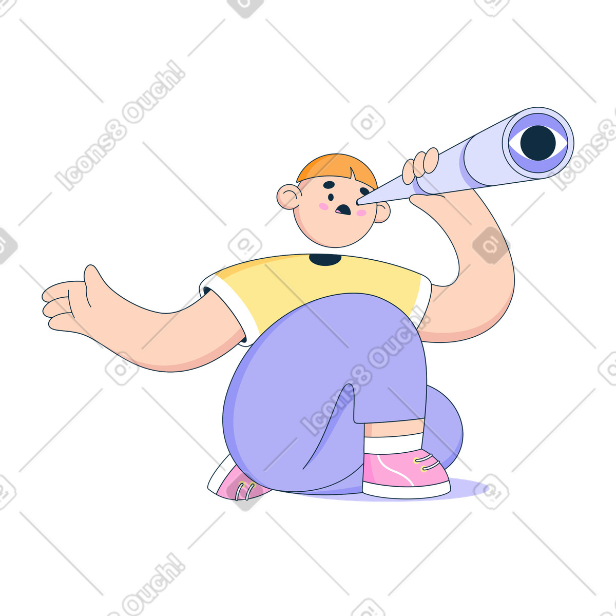 下载 Bubble gum 风格的 有望远镜的人 动画插图，支持 GIF、Lottie （JSON）、AE 格式