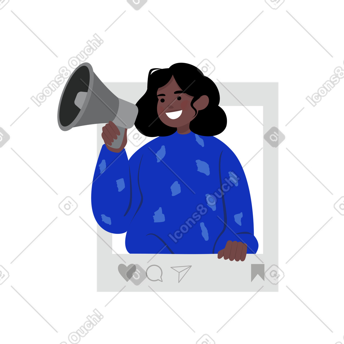 La ragazza trasmette annunci sui social network illustrazione in stile Lagom scarica in PNG, SVG