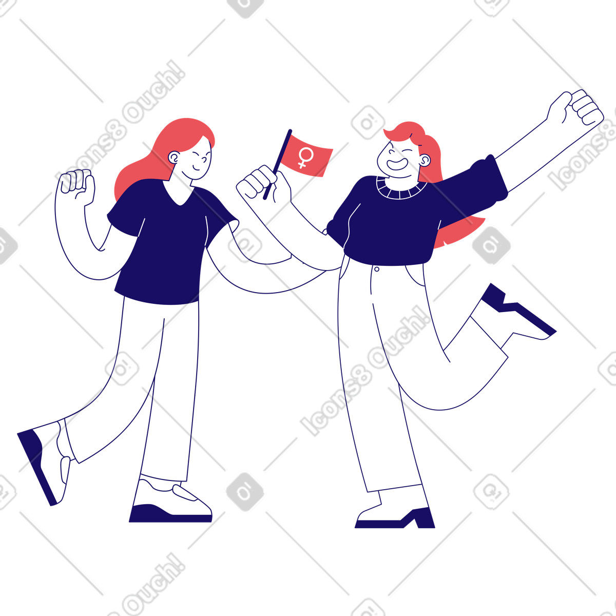 Two young women celebrating women's day illustration in Bendy style download in PNG, SVG