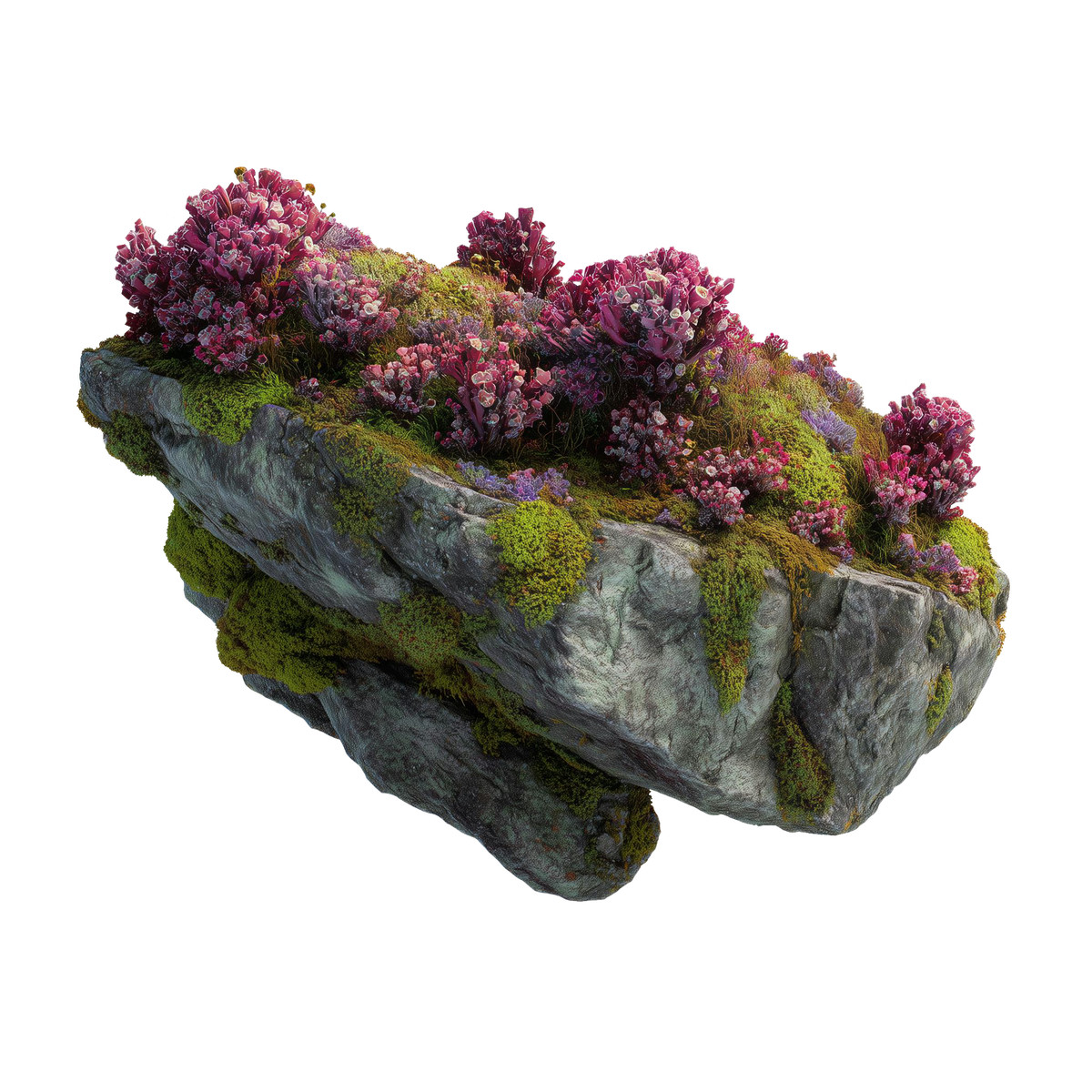 Surreal garden stone, Sakura moss landscape, Lucid organic mass-Illustration im Biomorphic-Stil als Download in PNG, SVG