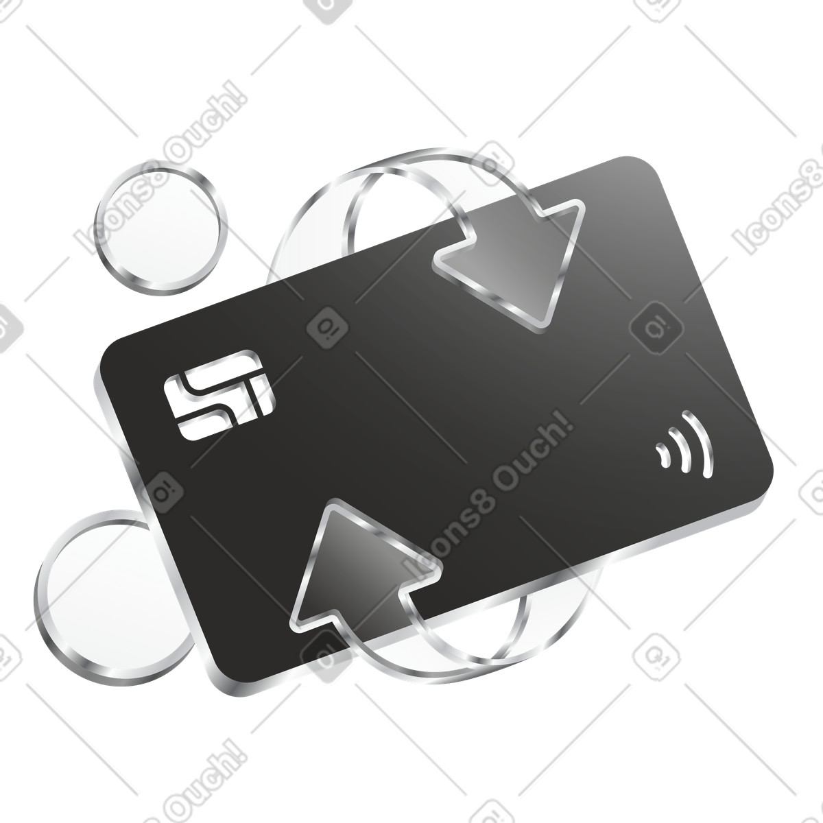 Credit card with arrows and coins, Online money transfer payment illustration in Token style download in PNG, SVG