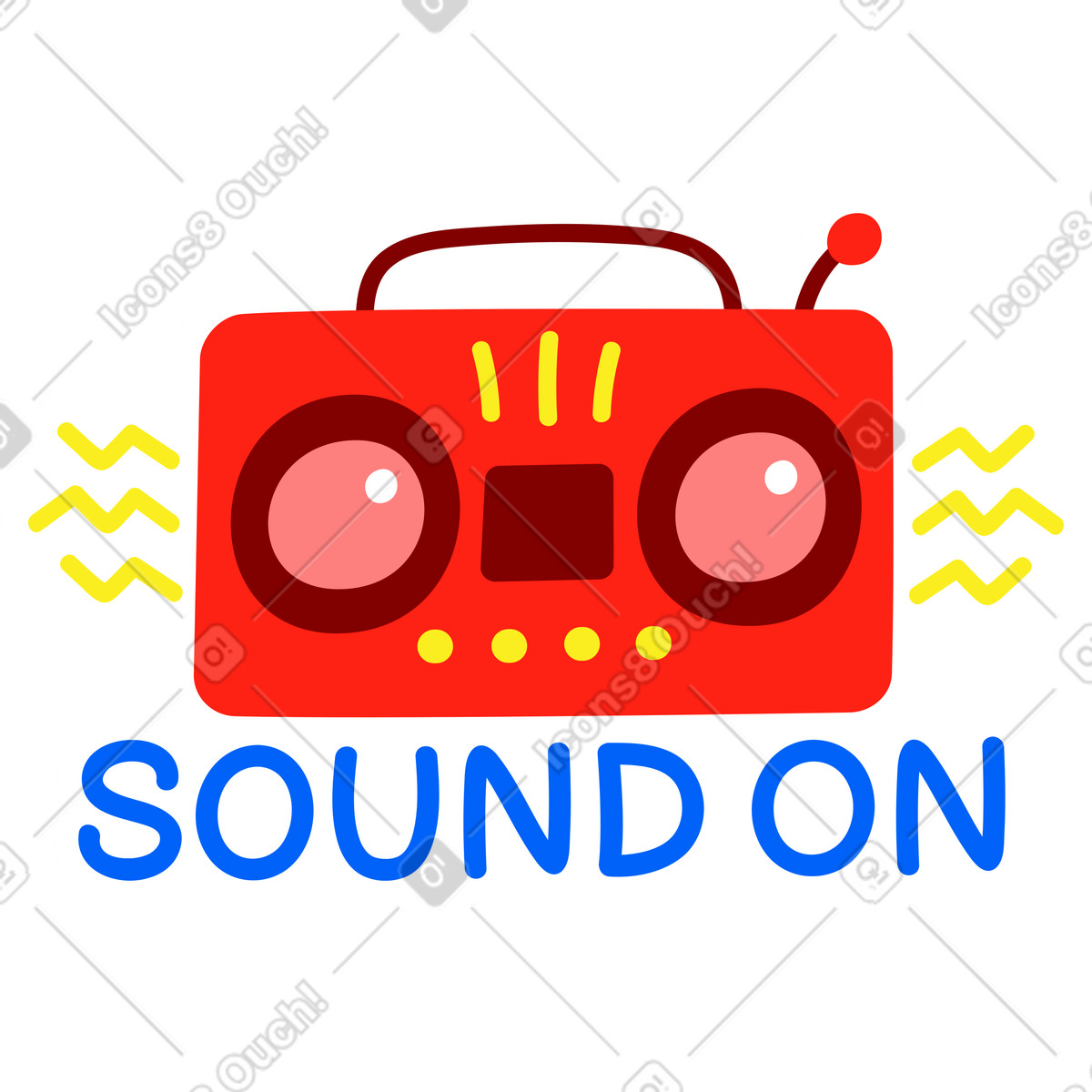 Lettering sticker sound on with tape player yellow red text illustration in style download in PNG, SVG