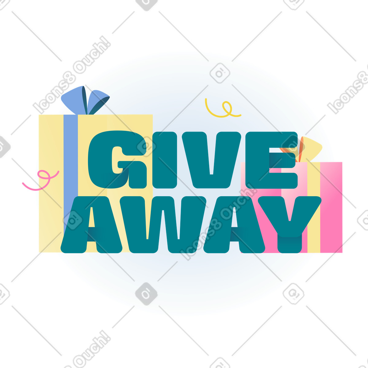 Ilustración Gift boxes with giveaway lettering, Winner reward and celebration en estilo Beam a descargar en PNG y SVG