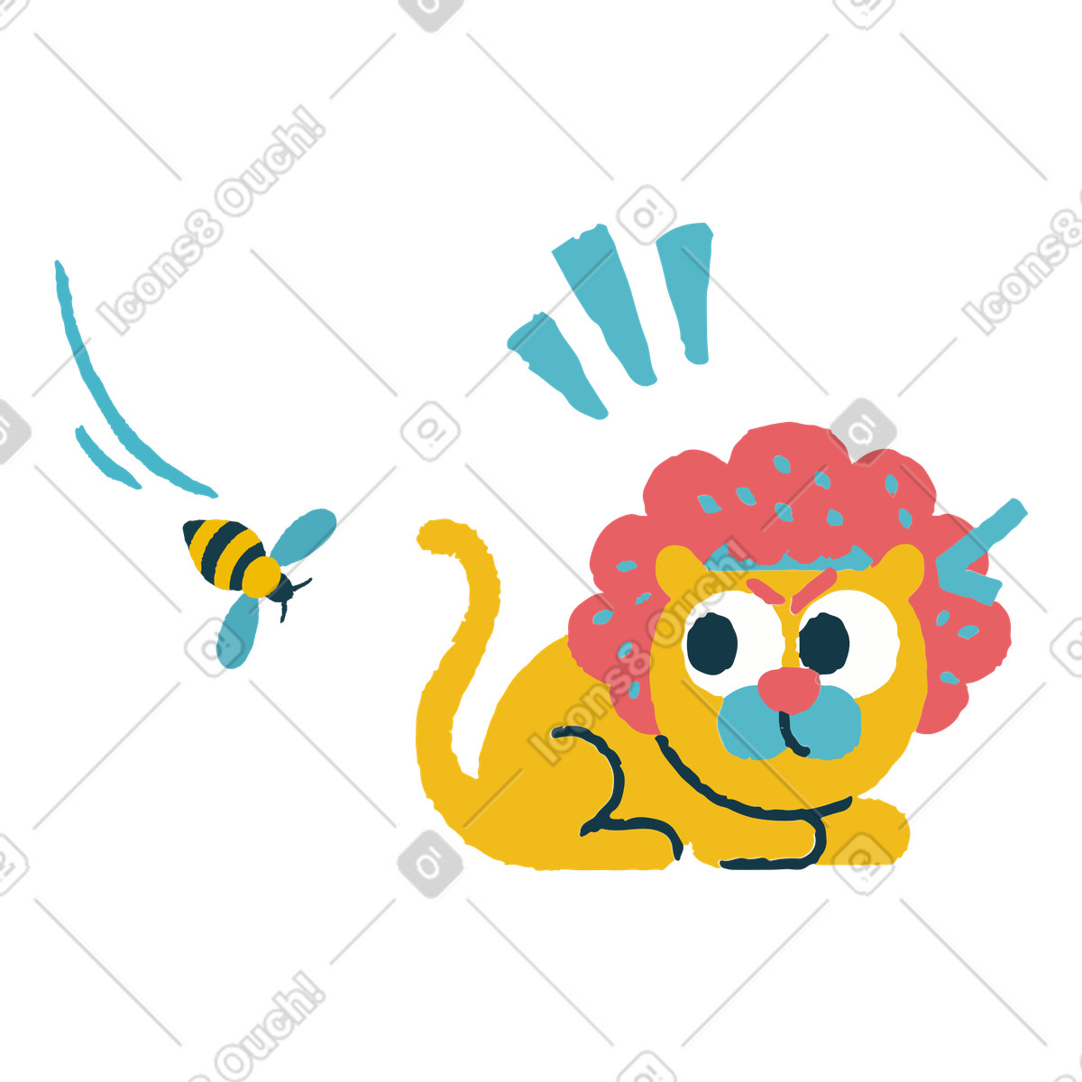 Alarmierter löwe-Illustration im Flamenco-Stil als Download in PNG, SVG
