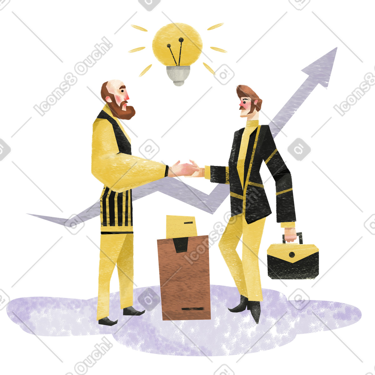 Illustration Poignée de main d'hommes d'affaires et conclusion d'un accord dans le style Family à télécharger aux formats PNG, SVG