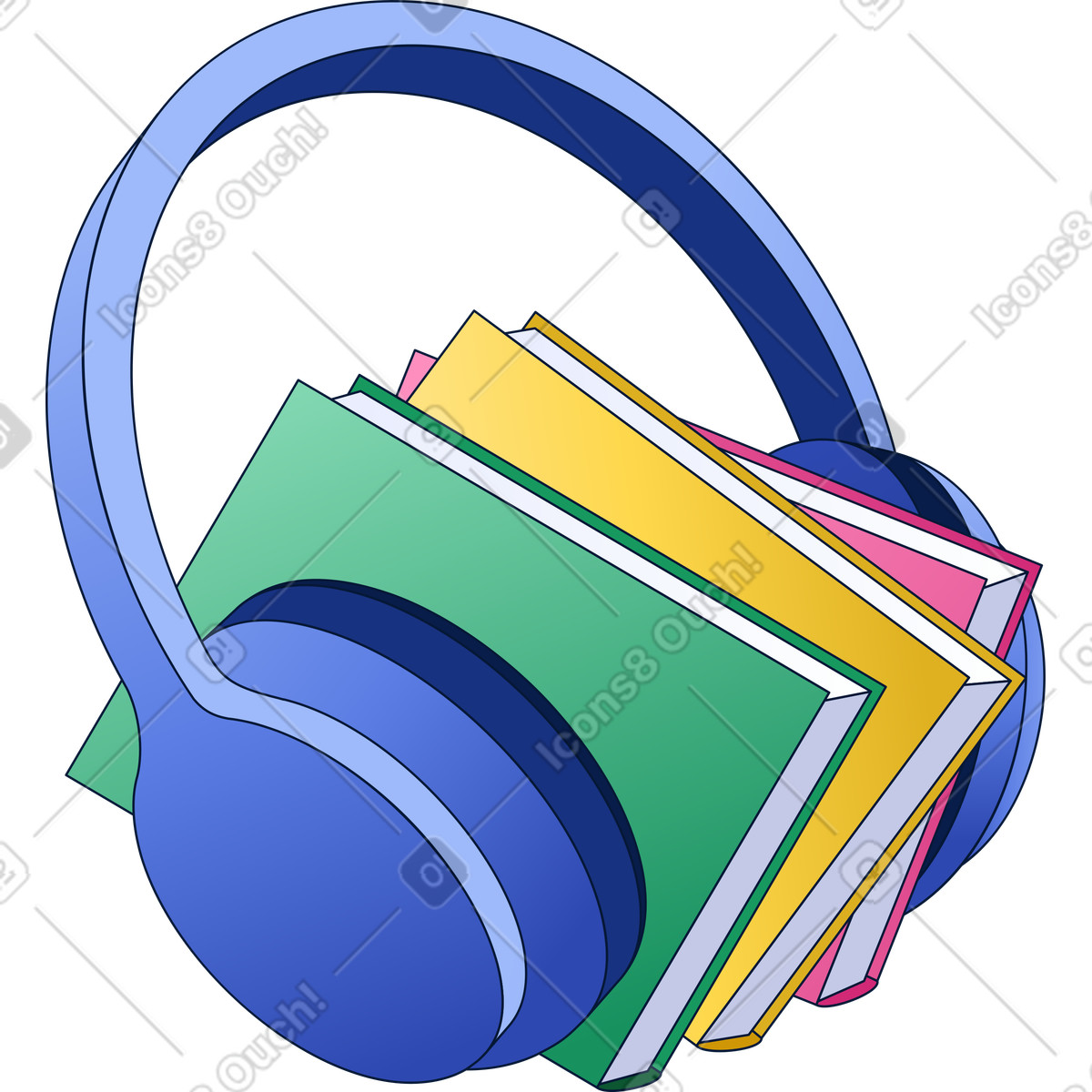 Cuffie con libro illustrazione in stile Neat scarica in PNG, SVG