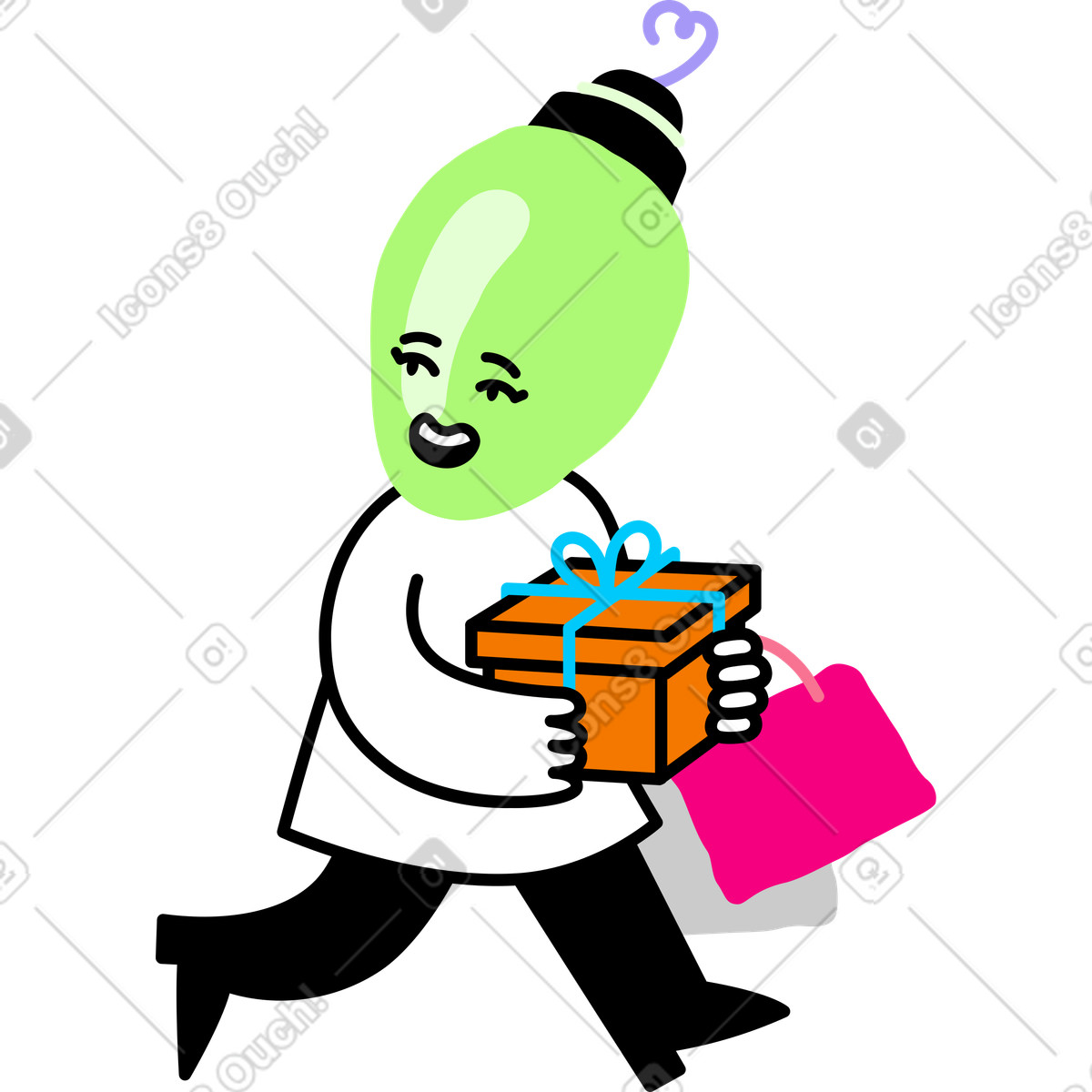 Illustration Personnage avec une tête d'ampoule en guirlande dans le style Giggle à télécharger aux formats PNG, SVG
