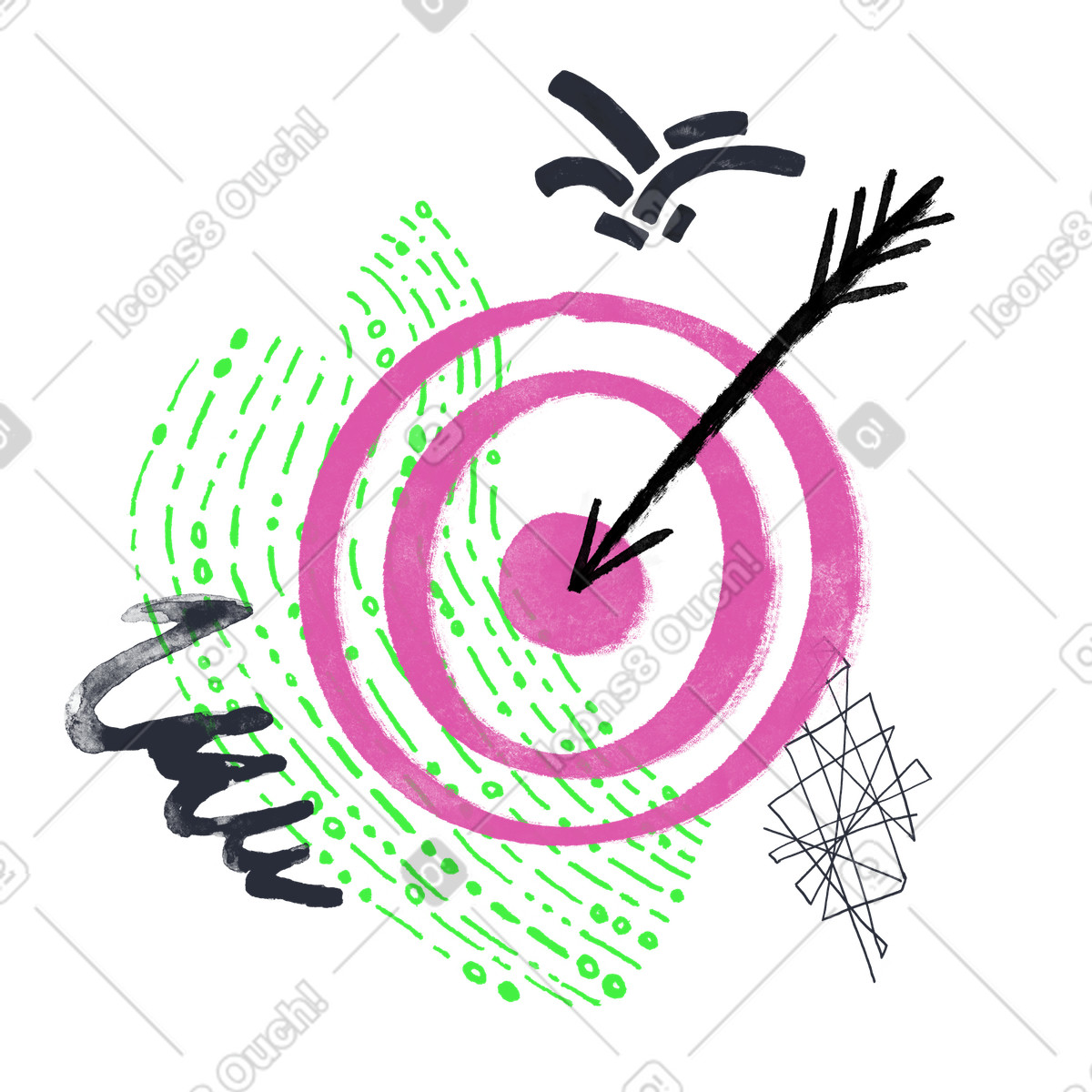 Ilustração de Alvo com seta no centro em estilo Inky para baixar em PNG, SVG