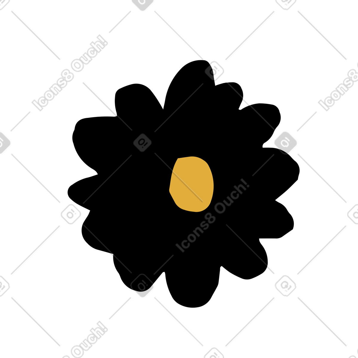 Black flower head illustration in Scandi style download in PNG, SVG