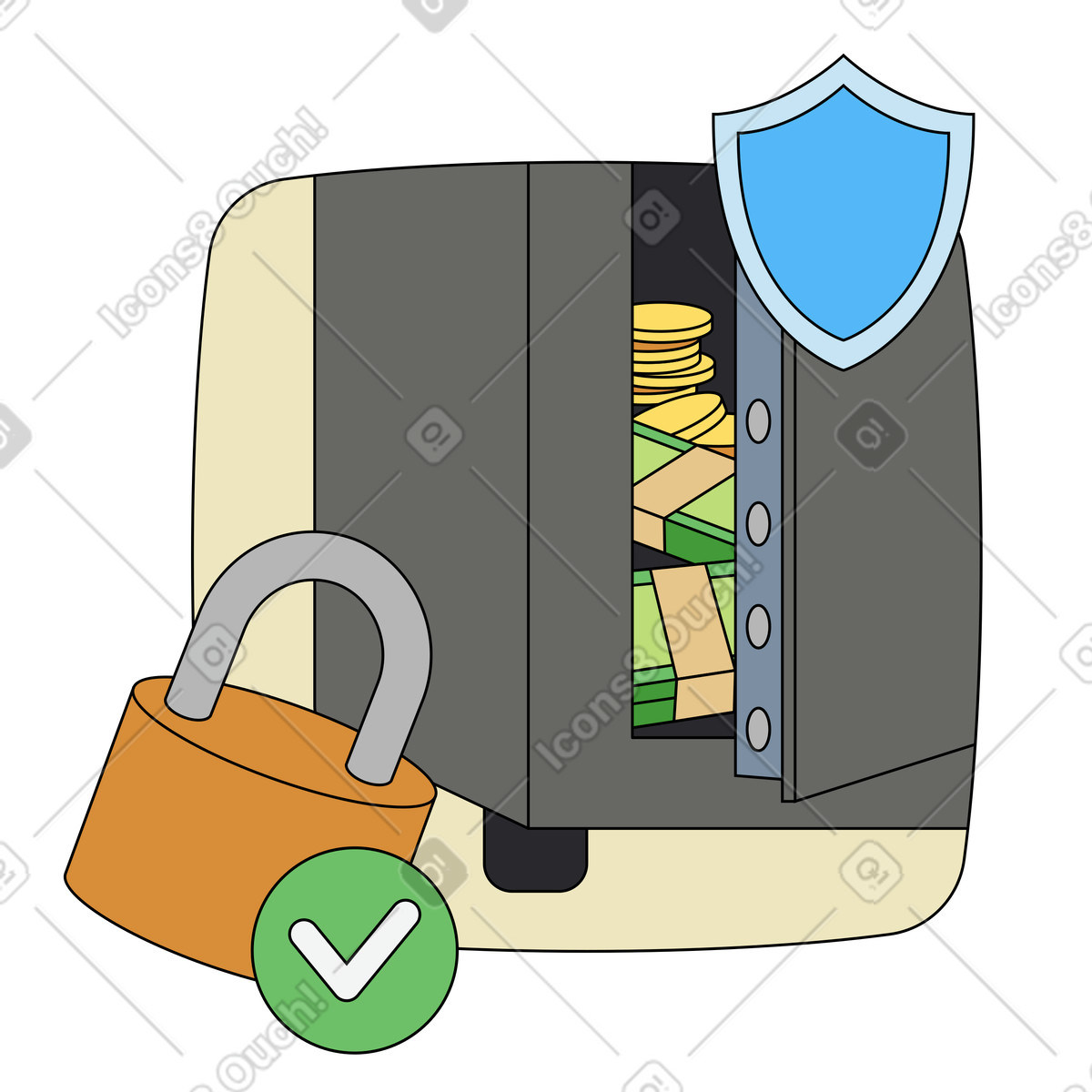 Ilustración Cash Protection and Security Safe en estilo Kindy a descargar en PNG y SVG