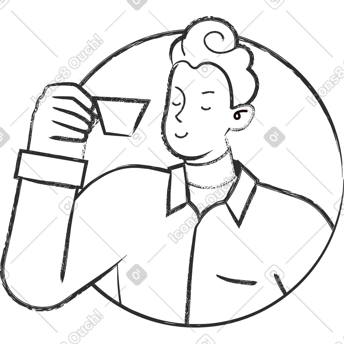 Avatar eines mannes mit einer tasse tee-Illustration im Graphite-Stil als Download in PNG, SVG