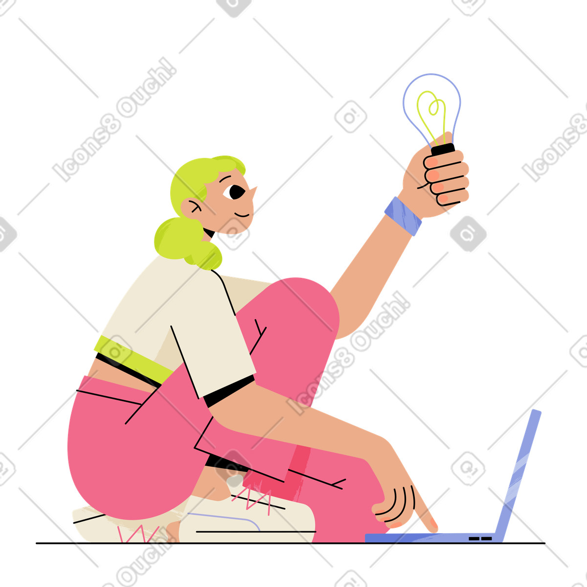 Creative person with laptop and idea illustrazione animata in stile Juicy scaricabile in GIF, Lottie (JSON), AE