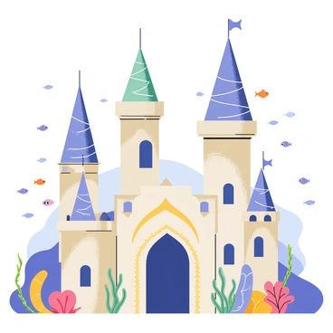 A magical mermaid kingdom featuring tall seashell towers with intricate designs and smooth textures. The towers have vibrant colors, ranging from soft pastels to deep ocean blues, reflecting the underwater surroundings. Each tower is adorned with sparkling crystals and colorful coral. The entrance to the kingdom is marked by grand pearl-studded gates that shimmer in the light, showcasing an elegant archway design. Surrounding the kingdom are schools of fish swimming gracefully, and there are sea plants swaying gently in the current. Bright light filters through the water, illuminating the scene with a whimsical glow.