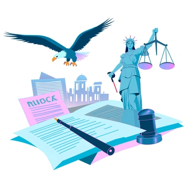 A composition featuring "liberty symbols" such as a soaring eagle and a statue of Lady Justice, both interwoven with "legal imagery" like the scales of justice and a gavel. The background includes "documents and text" referencing Roe v. Wade, with subtle visual elements like a silhouette of a courthouse. The scene conveys a strong message of freedom and justice, emphasizing the balance of rights and legal frameworks.