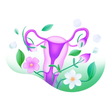A modern pastel illustration featuring the form of the cervix intricately intertwined with various natural elements. Surrounding the cervix are delicate flowers in soft pinks and whites, alongside lush green leaves that accentuate the structure. Gentle curves mimic the organic shapes of the cervix, while thin vines wrap around it. In the background, there are light abstract shapes representing a serene environment, enhancing the connection between the biological form and nature.