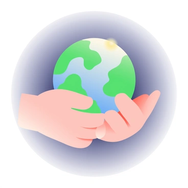 Two hands are gently holding a small, luminous Earth. The Earth is depicted with vibrant blue oceans and green continents, glowing softly. The fingers of the hands are curled delicately around the globe, showcasing a sense of care and protection. The background is a subtle gradient, gradually transitioning from a deep navy blue at the top to a lighter shade towards the bottom, enhancing the focus on the hands and the Earth. The skin of the hands is light, with visible details like knuckles and nails, emphasizing the tenderness of the gesture.
