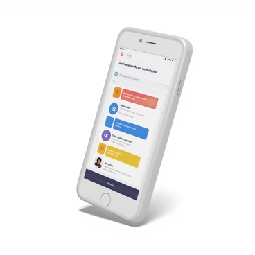 A modern mobile phone with a sleek design, featuring a large touchscreen display. The screen shows the "Tata AIA" app interface prominently. The layout is user-friendly, with vibrant buttons and icons arranged in an easy-to-navigate format. The background of the app interface is light, enhancing the visibility of various features such as account information, policy details, and customer support options. The phone sits on a simple, uncluttered surface, allowing the focus to remain on the device and its interface.