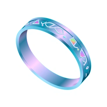 A sleek bracelet with a polished metallic surface, featuring intricate geometric patterns that repeat elegantly throughout its design. The bracelet is adorned with tiny embedded gems of various colors, each sparkling as they catch the light. The overall shape of the bracelet is smooth and streamlined, reflecting the aesthetic of the art deco style. The composition captures the interplay of light and shadow on the bracelet's surface, accentuating the detailed craftsmanship and the vibrant colors of the embedded gems.