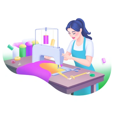 A seamstress adjusting fabric with pins on a sewing table