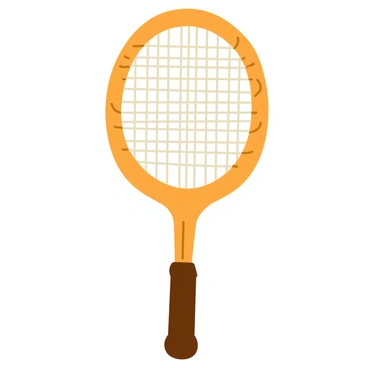 A vintage badminton racket with a polished wooden frame, showcasing intricate wood grain patterns. The strings are made of old-style gut, slightly frayed, adding character to the racket. The handle is wrapped in a worn-out leather grip, and the racket is positioned upright against a soft, neutral-colored background, allowing its details to stand out.