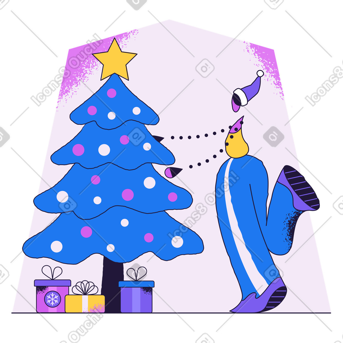 Conifer 스타일의 Decorating Christmas tree with ornaments, Winter holiday tradition 일러스트레이션 PNG, SVG 다운로드