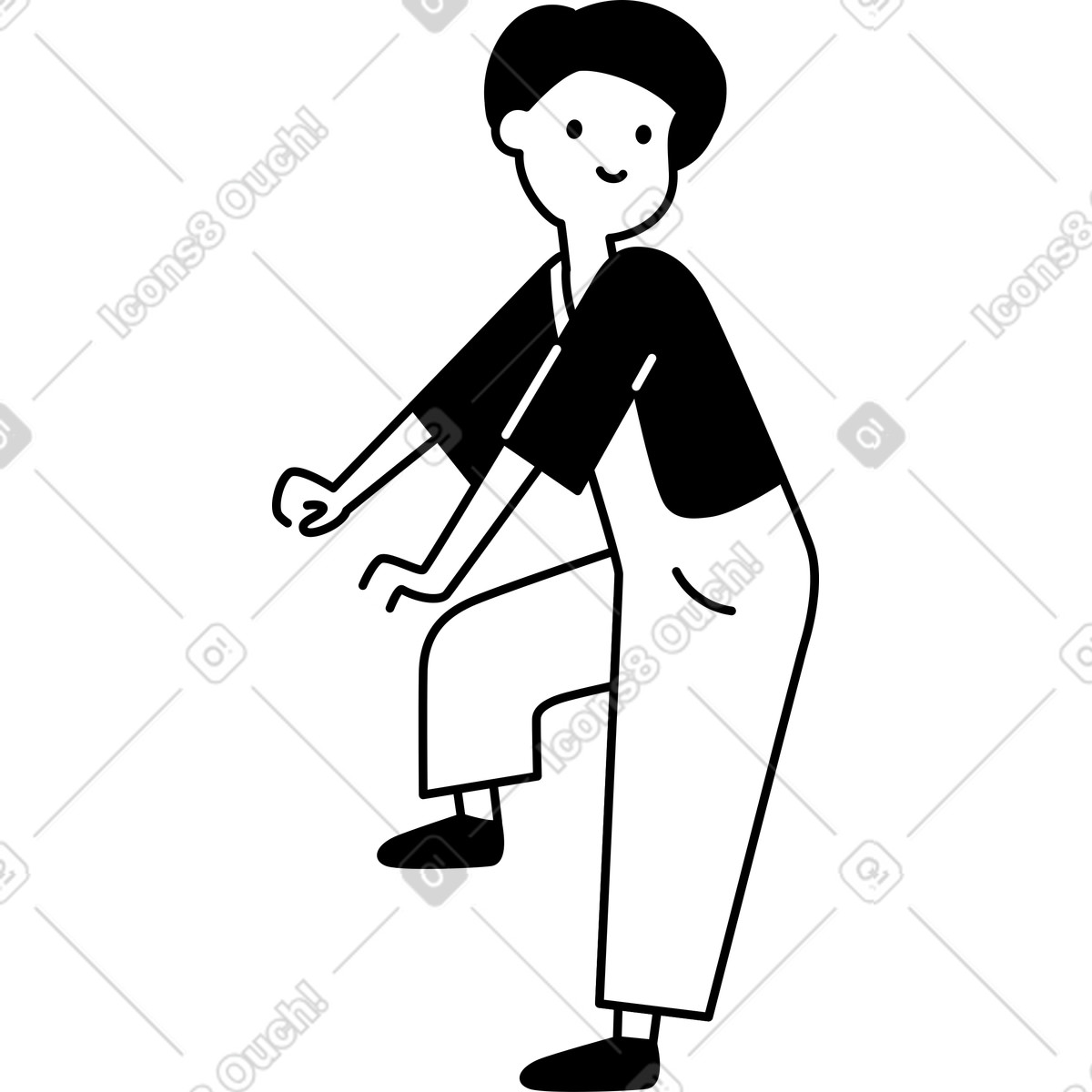 下载 Notion Line Art 风格的 Character standing confidently with one foot raised and hands forward 插画，支持 PNG、SVG 格式