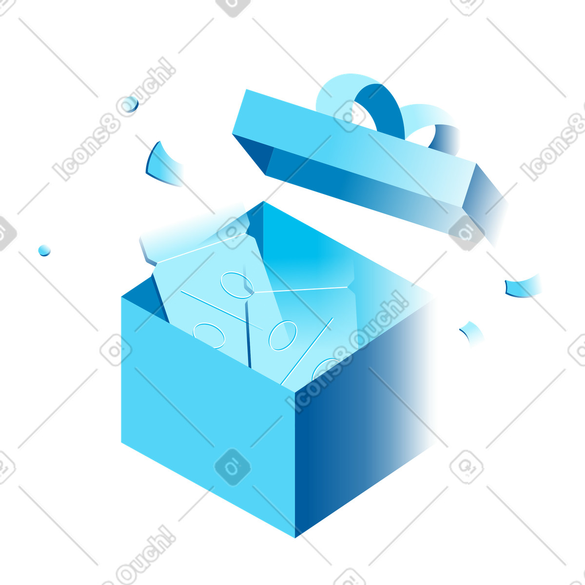 Ilustração de Abra a caixa presente com cupons desconto em no estilo Icy para baixar em PNG, SVG