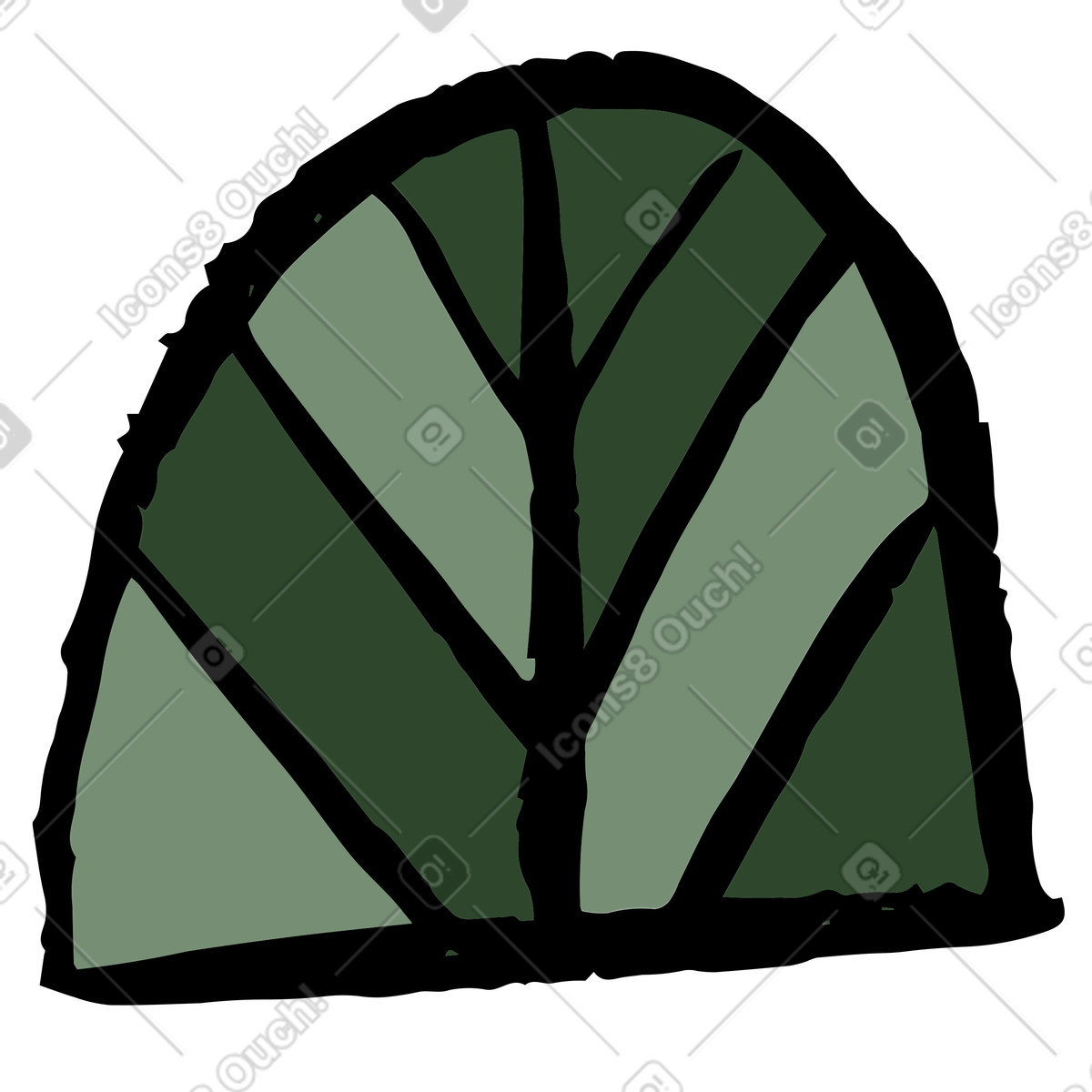 Minimal dark green foliage shape illustration in Scandi style download in PNG, SVG