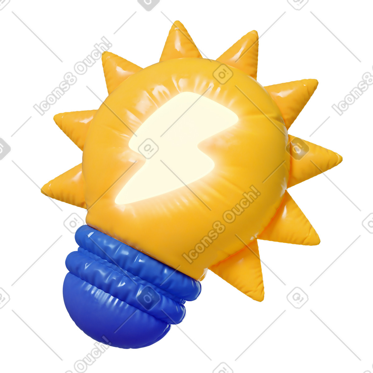 Glowing bright inflatable light bulb illustration in 3D Plush icons style download in PNG, SVG