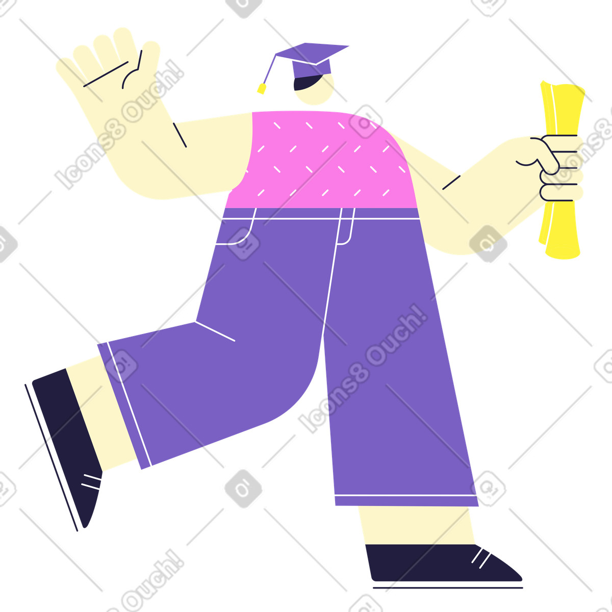 Uomo con diploma che celebra la laurea illustrazione in stile Mellow scarica in PNG, SVG