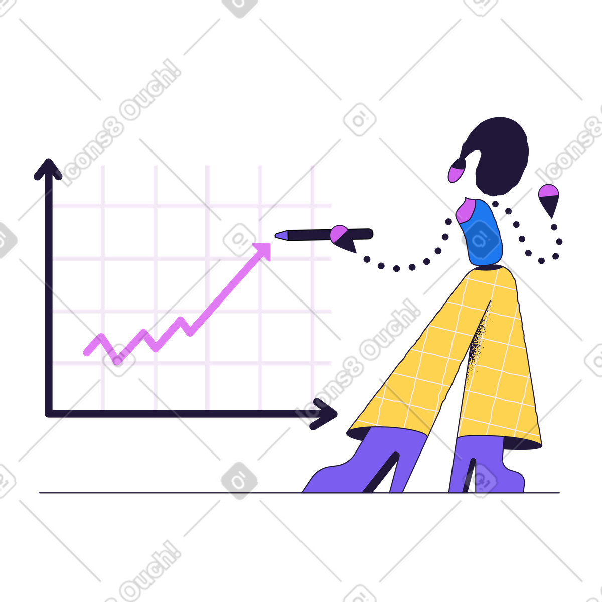 Chart with upward arrow drawn pencil, Economic success and financial growth illustrazione in stile Conifer scarica in PNG, SVG