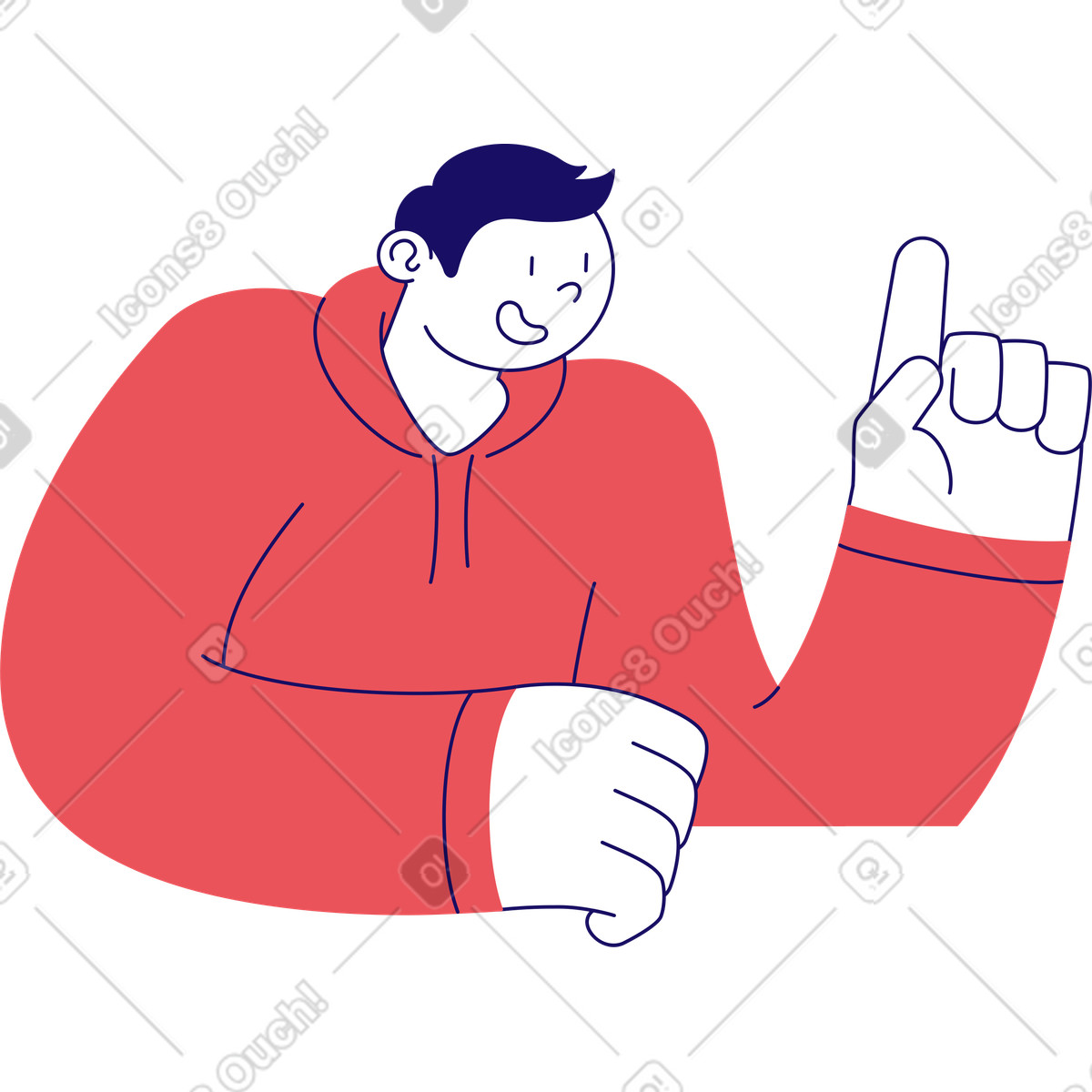 Mann zeigt mit dem finger nach oben-Illustration im Bendy-Stil als Download in PNG, SVG
