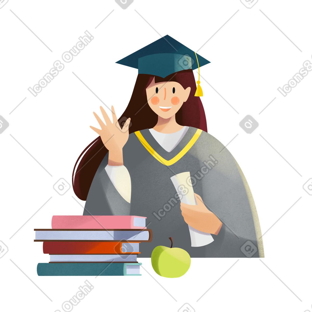 Graduate in cap holding diploma illustration clipart high-quality graphics