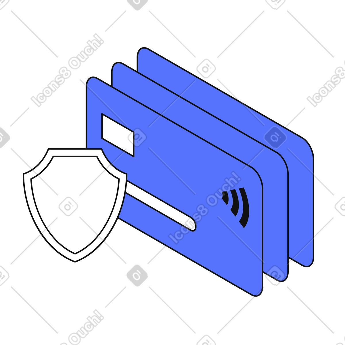 Shield protecting contactless credit card stack for secure payment-Illustration im Main-Stil als Download in PNG, SVG