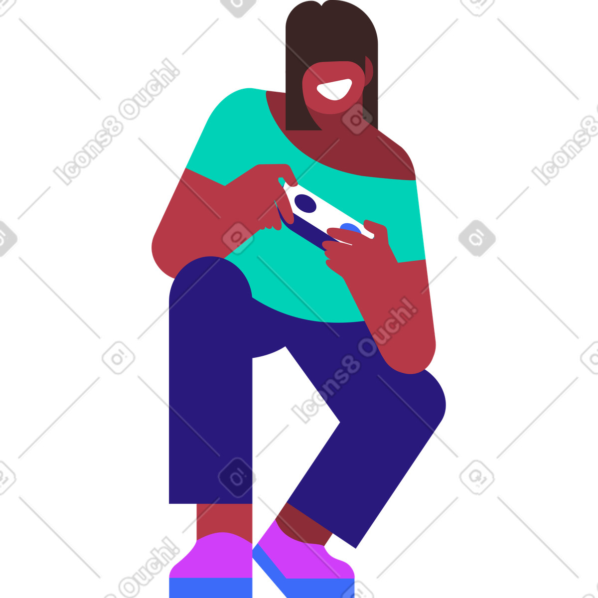 Giovane donna con gamepad che gioca al videogioco illustrazione in stile Basic scarica in PNG, SVG