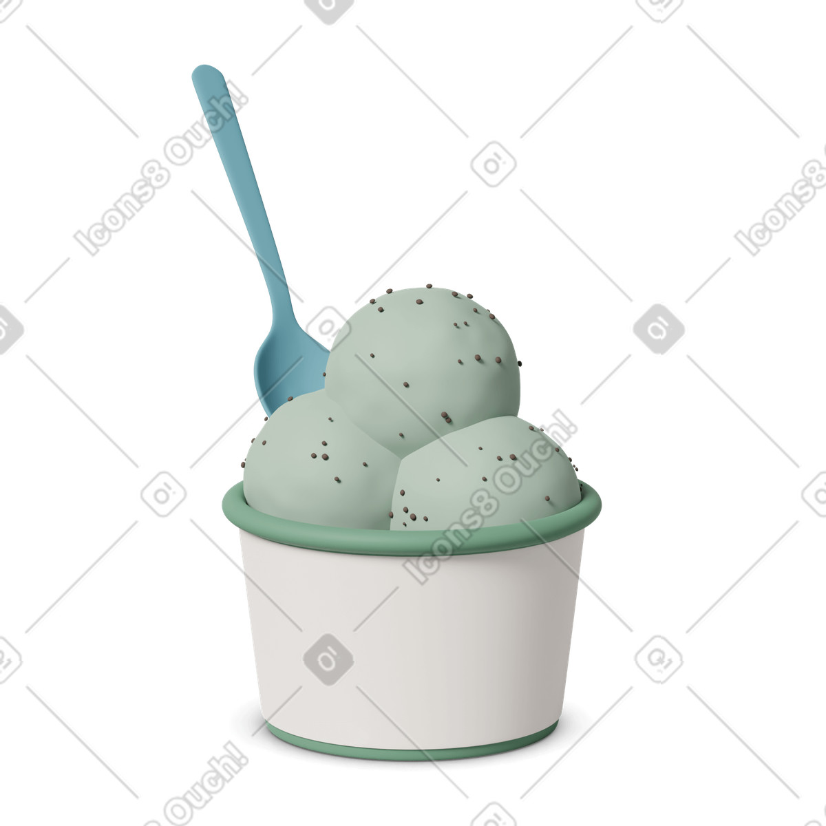 Mint ice cream cup mokup with plastic spoon illustration in 3D Casual life style download in PNG, SVG