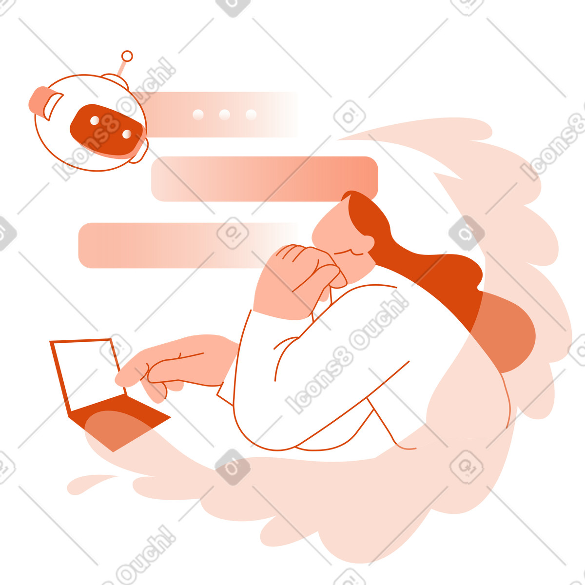 User interacting with virtual assistant, automated tech support illustration in PNG, SVG
