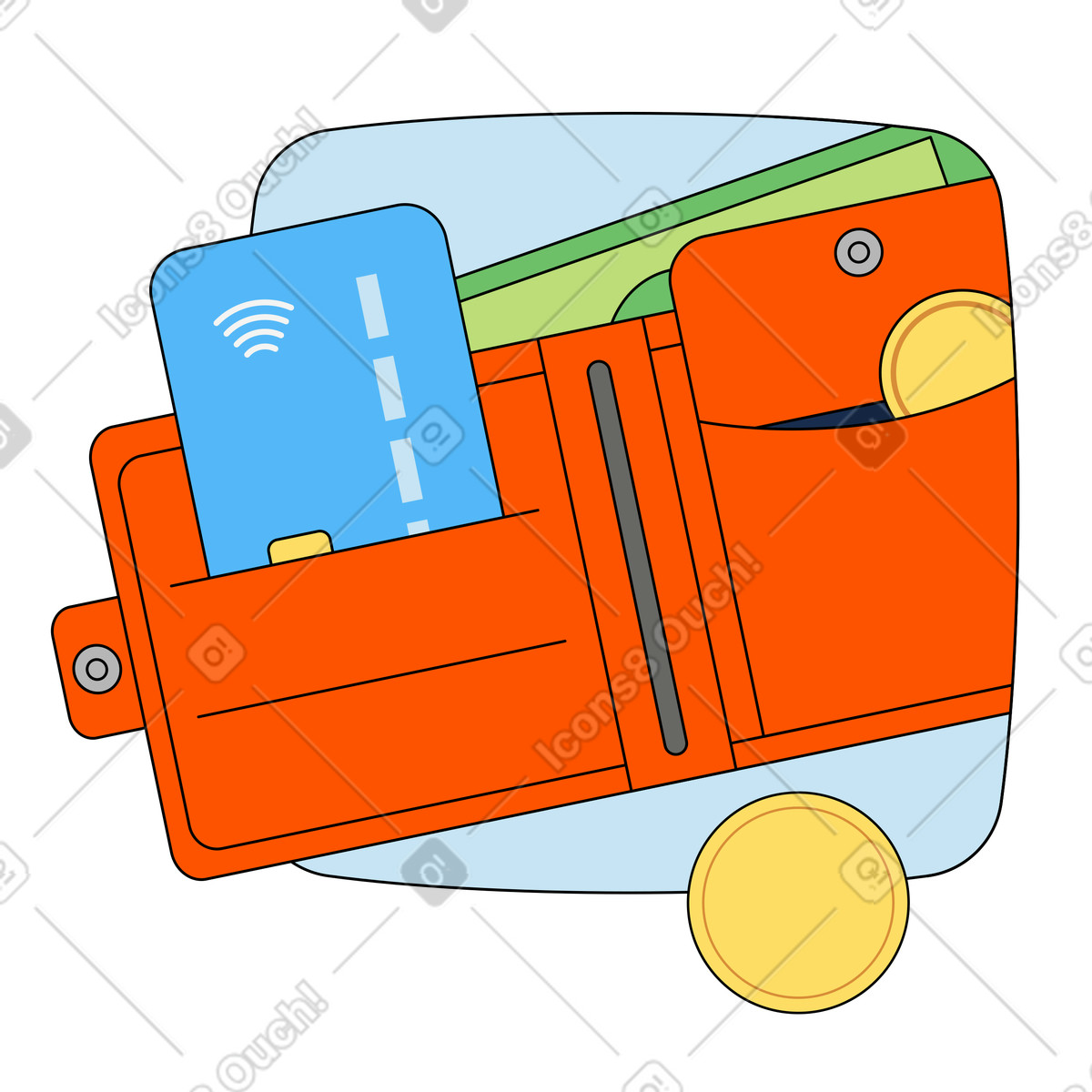 Wallet containing cash and bank card illustration clipart in PNG SVG GIF