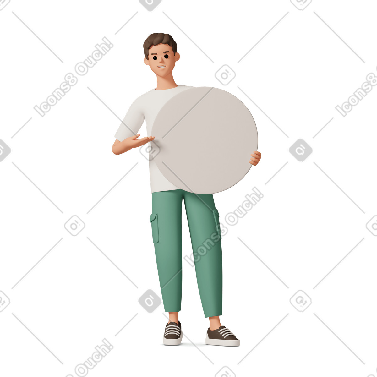 Front view of young man holding blank disk illustration in 3D Casual life style download in PNG, SVG
