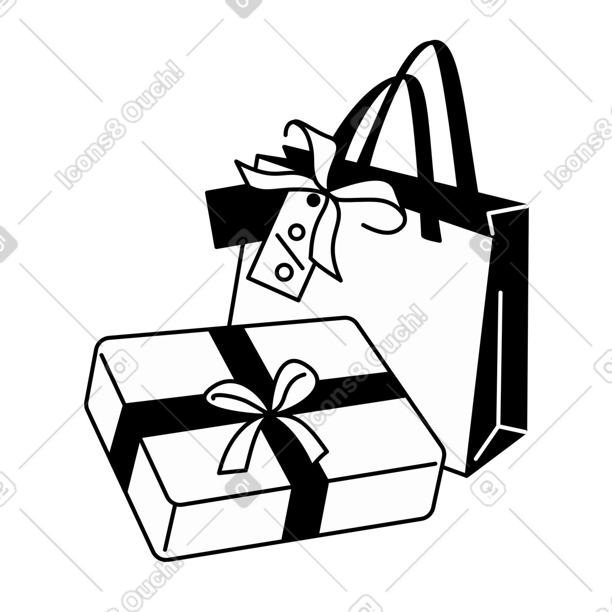 Borsa della spesa con etichetta sconto e regalo di vendita illustrazione in stile Weekday scarica in PNG, SVG