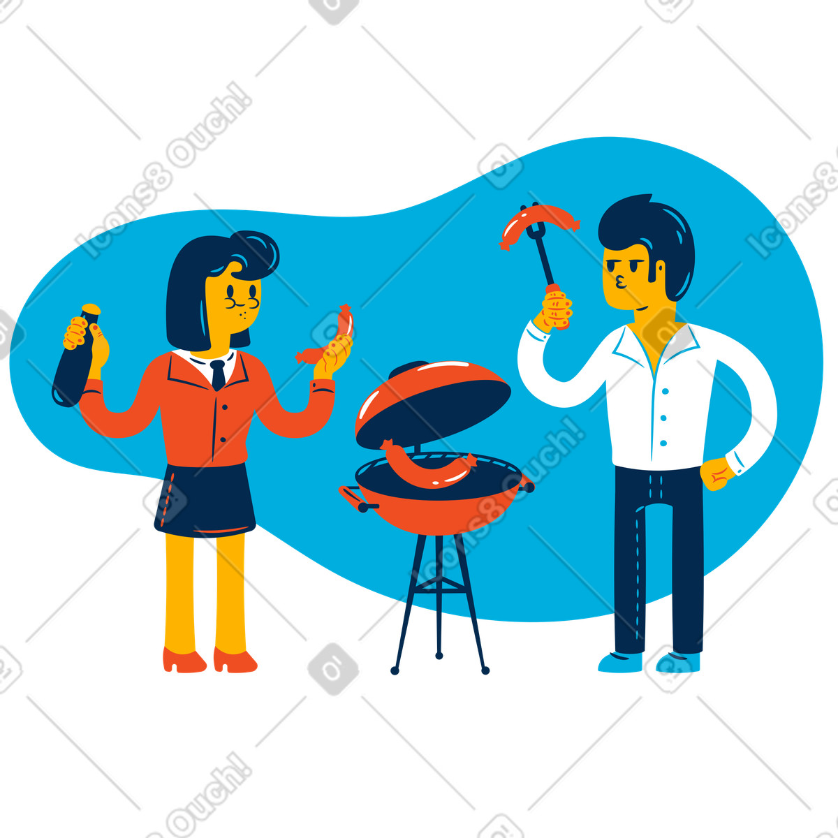 Uomo e donna ad un barbecue illustrazione in stile Flame scarica in PNG, SVG
