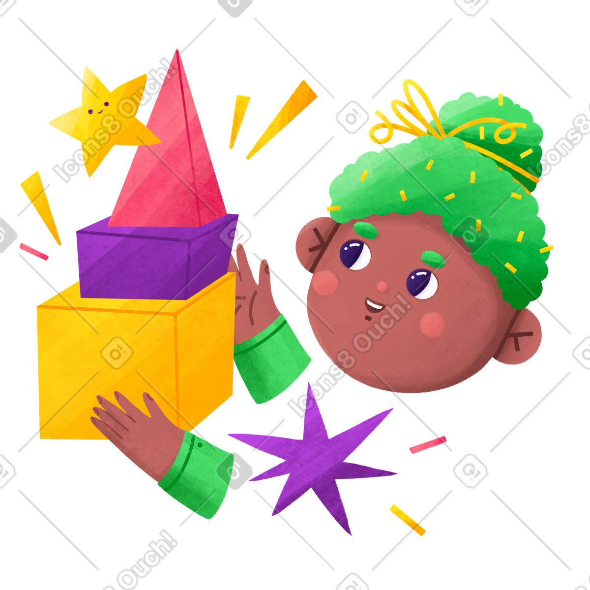 Bonbon スタイルの 子供が幾何学図形を使って遊ぶ のイラストをPNG、SVG形式でダウンロード