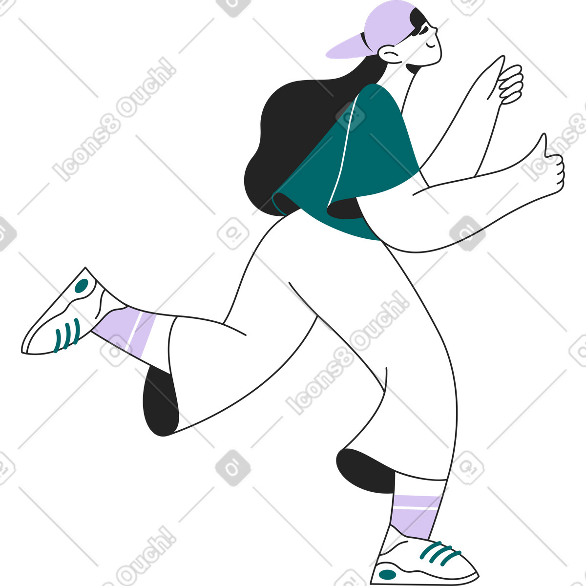Laufendes fröhliches mädchen-Illustration im Sammy Line-Stil als Download in PNG, SVG
