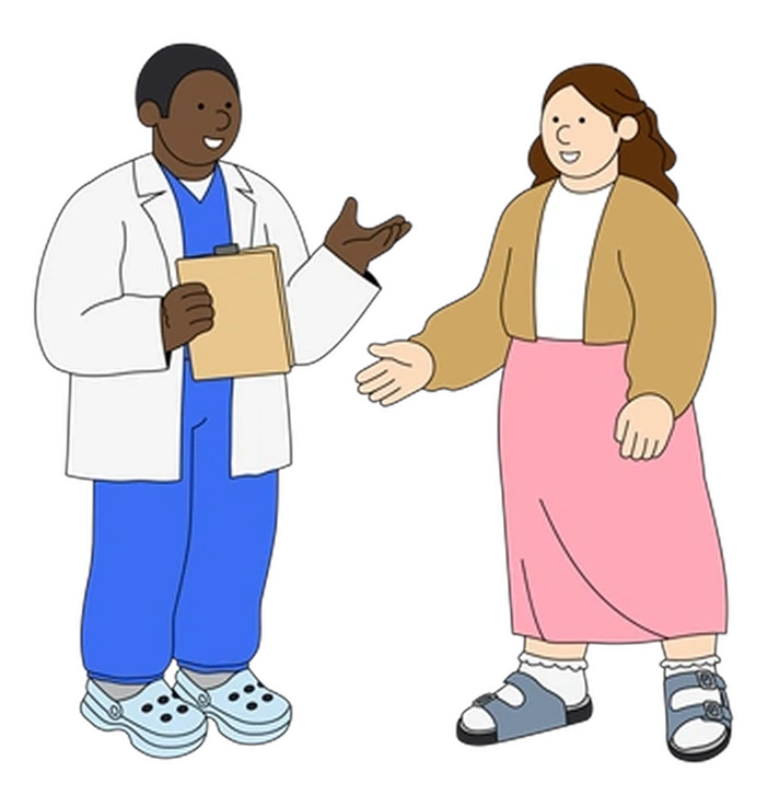 A doctor and a patient talking - Kindy style illustration