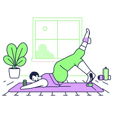 A cozy home gym setup is visible, with soft lighting illuminating the space. In the center, there is a yoga mat laid out on a wooden floor. A person is performing flutter kicks, lying on their back with their legs lifted off the mat and moving alternately. They are wearing comfortable workout clothes. Nearby, a set of dumbbells sits on the floor, and a water bottle is placed to the side. A large window allows natural light to stream in, and a few indoor plants are positioned in the corner, adding a touch of greenery to the environment.
